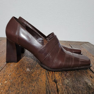 dibia 'Justice' Square Toe Brown Leather Side Zip Pumps